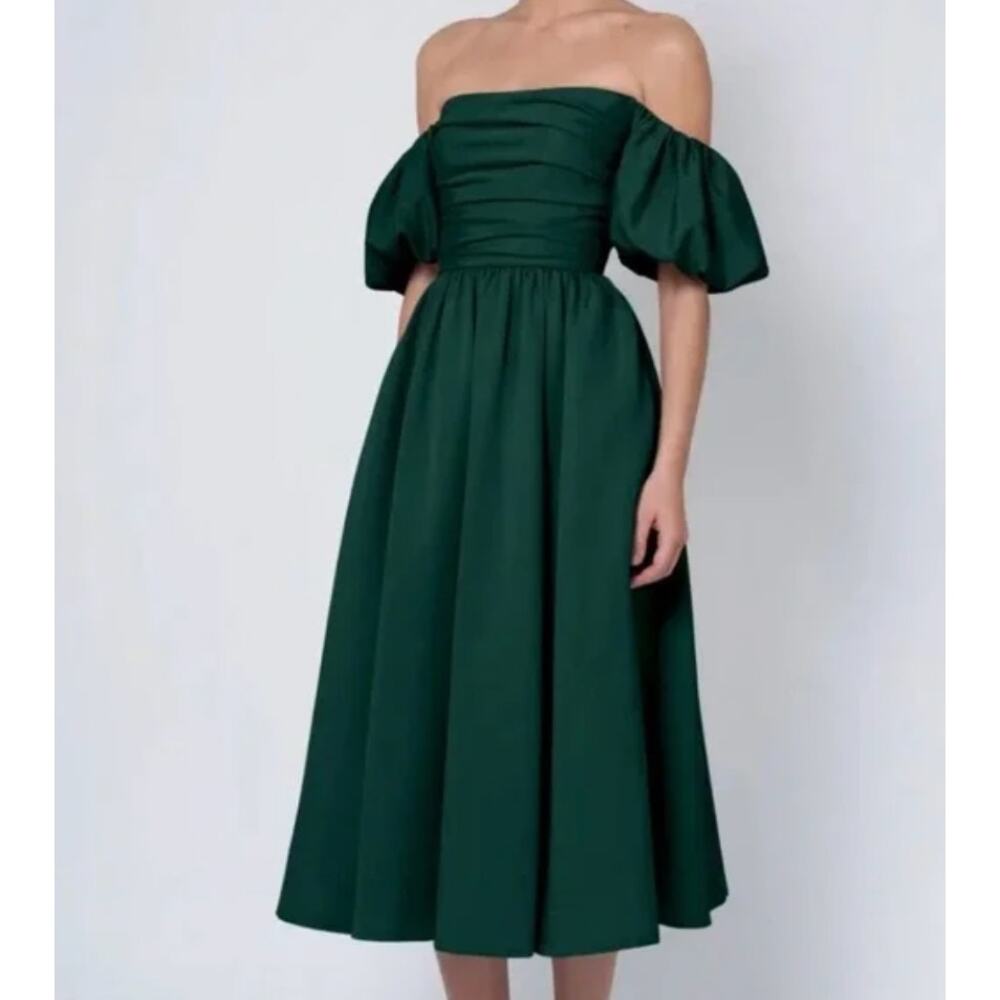 Jenny Yoo Green Off-Shoulder Midi Dress